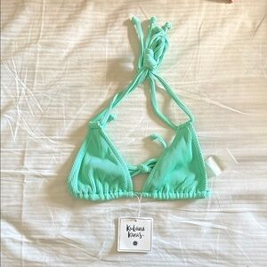 Kulani Kinis Turquoise Mint Ribbed Halter Bralette Bikini top small Nwt